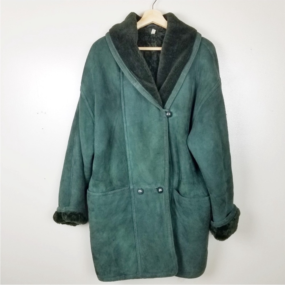 🙌🏾CALAFATE 100% Shearling Dark Green Vintage Coat Dark Green Boho Oversized S